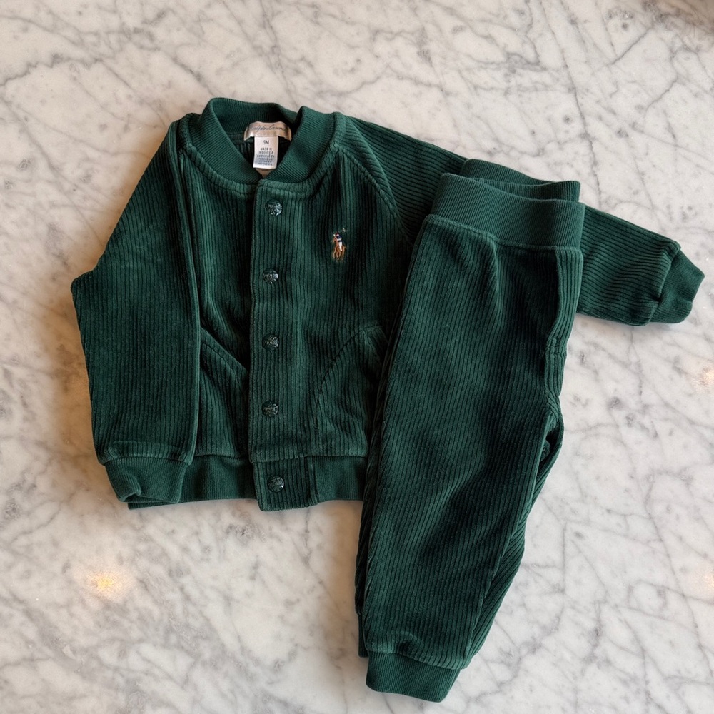 Ralph Lauren Forest Green Corduroy Baby Jacket & Pants Set